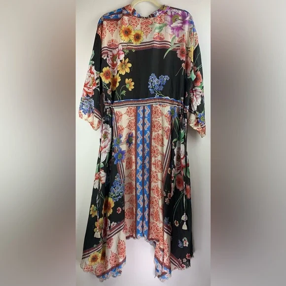 Johnny Was Black and Blue Asymmetrical Tie Front Sundress - Picture 3 of 16